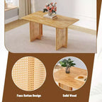 Tavolo da pranzo Okak Retro Wood, tavolo da pranzo moderno in simil rattan per sala da pranzo, soggiorno, ufficio
