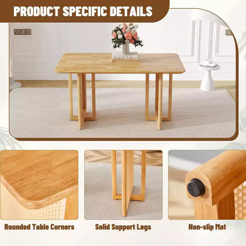 Tavolo da pranzo Okak Retro Wood, tavolo da pranzo moderno in simil rattan per sala da pranzo, soggiorno, ufficio