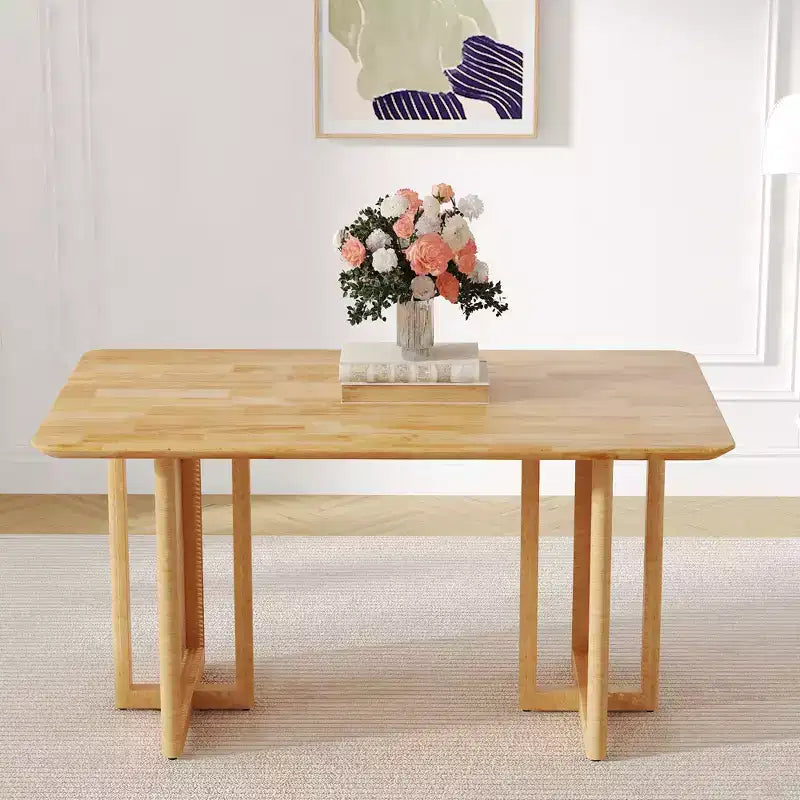 Tavolo da pranzo Okak Retro Wood, tavolo da pranzo moderno in simil rattan per sala da pranzo, soggiorno, ufficio
