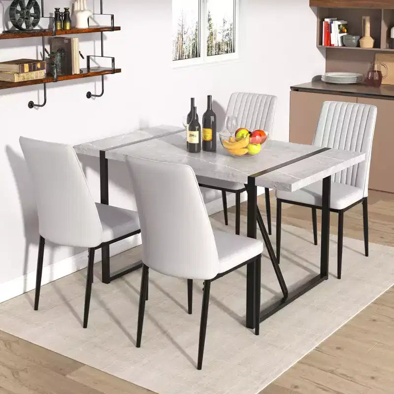 Tavolo da pranzo rettangolare Okak con piano in finto marmo e base in metallo, tavolo da cucina per 6 persone per sala da pranzo, grigio