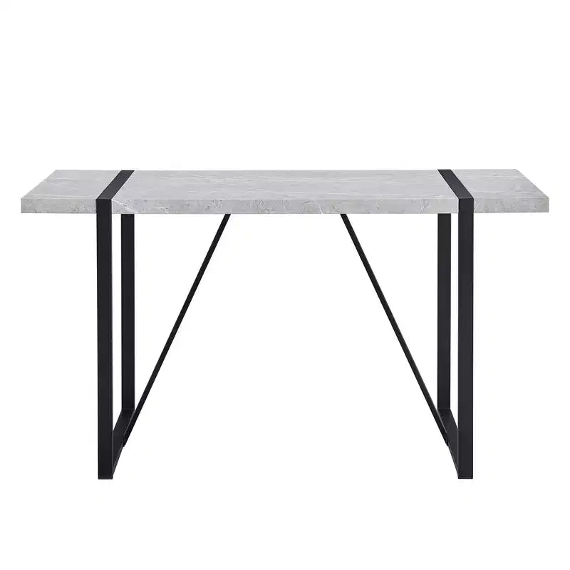 Tavolo da pranzo rettangolare Okak con piano in finto marmo e base in metallo, tavolo da cucina per 6 persone per sala da pranzo, grigio