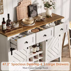 Mobile Buffet Rustico con Ante Scorrevoli in Stile Fienile, Credenza Rustica con 3 Cassetti, Porta Vino Rimovibile, Credenza in Stile Rustico con Ripiano Regolabile