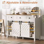 Mobile Buffet Rustico con Ante Scorrevoli in Stile Fienile, Credenza Rustica con 3 Cassetti, Porta Vino Rimovibile, Credenza in Stile Rustico con Ripiano Regolabile