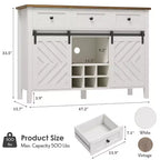 Mobile Buffet Rustico con Ante Scorrevoli in Stile Fienile, Credenza Rustica con 3 Cassetti, Porta Vino Rimovibile, Credenza in Stile Rustico con Ripiano Regolabile