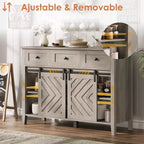 Farmhouse Buffet Cabinet with Sliding Barn Door, Rustic Sideboard with 3 Drawer, Removable Wine Rack, Farmhouse Sideboard with Adjustable Shelf