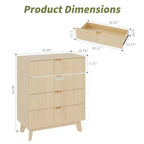Comò a 4 cassetti, Comò moderni con scanalature per armadio, Cassettiera in legno, Organizzatore cassettiera contenitore