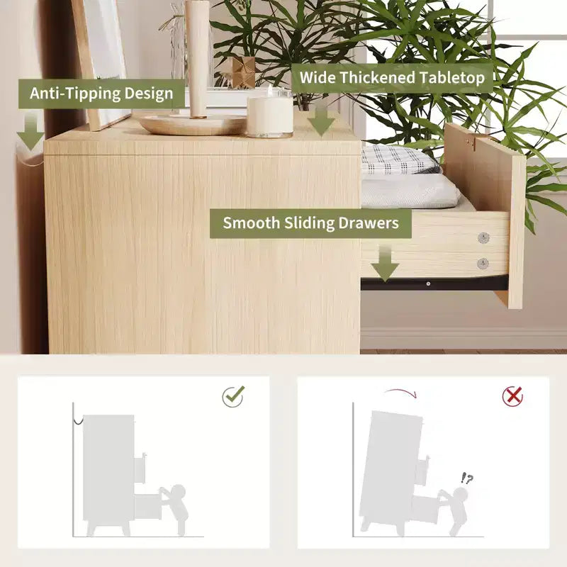 Comò a 4 cassetti, Comò moderni con scanalature per armadio, Cassettiera in legno, Organizzatore cassettiera contenitore