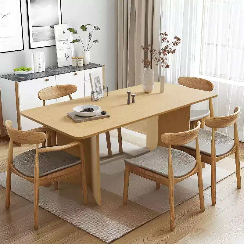 67 Ampio tavolo da pranzo rettangolare giallo per 4-6 persone con gambe a V per sala da pranzo e soggiorno