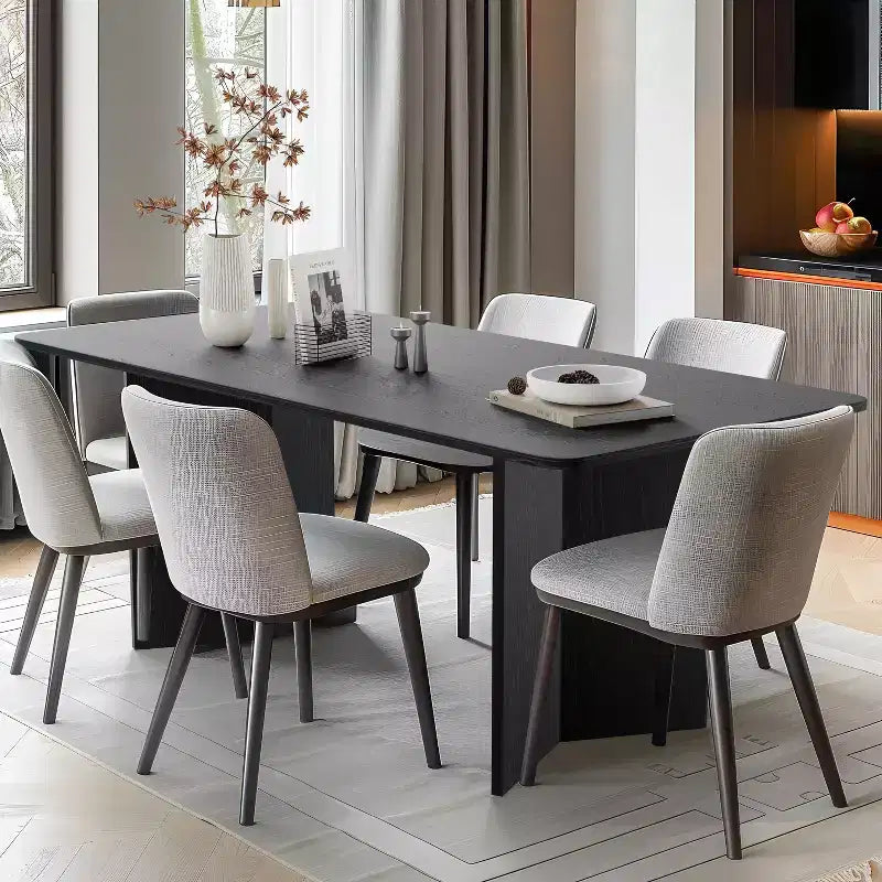 67 Ampio tavolo da pranzo rettangolare giallo per 4-6 persone con gambe a V per sala da pranzo e soggiorno