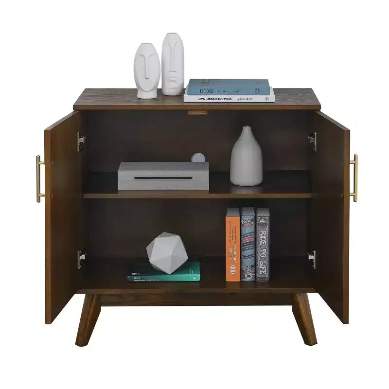 Mobile Credenza Mid-Century Modern Okak con Scanalature e Ripiani Regolabili, Credenza Bar in Legno Massello per Cucina, Sala da Pranzo/Soggiorno