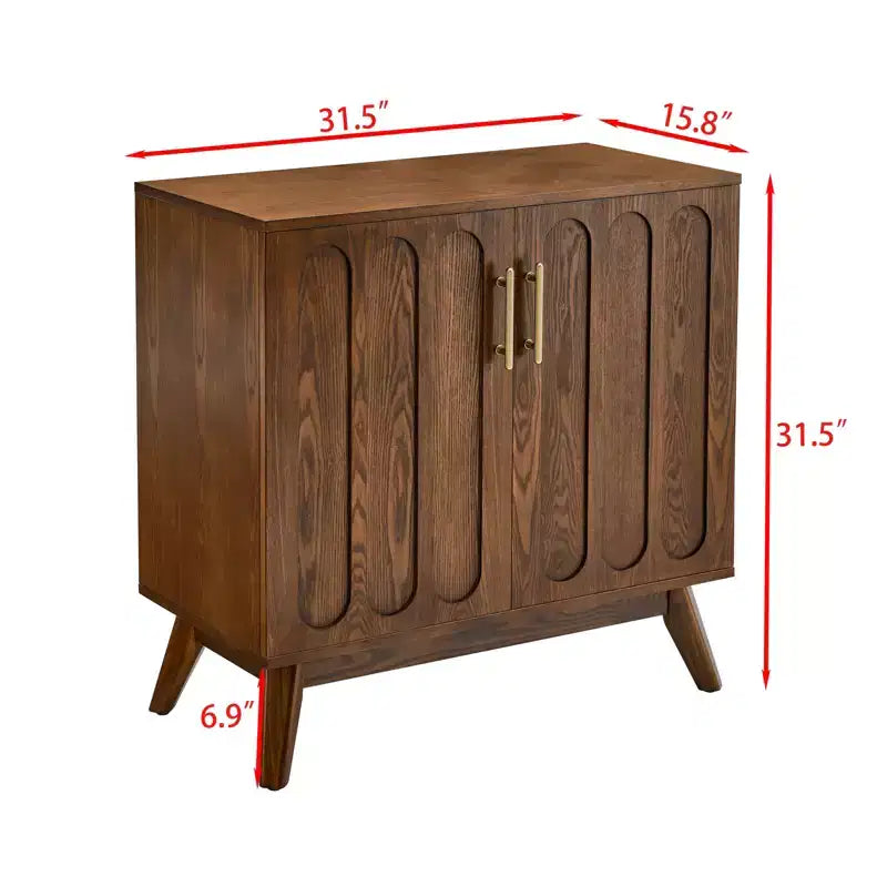 Mobile Credenza Mid-Century Modern Okak con Scanalature e Ripiani Regolabili, Credenza Bar in Legno Massello per Cucina, Sala da Pranzo/Soggiorno