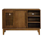 Mobile Credenza Mid-Century Modern Okak con Scanalature e Ripiani Regolabili, Credenza Bar in Legno Massello per Cucina, Sala da Pranzo/Soggiorno