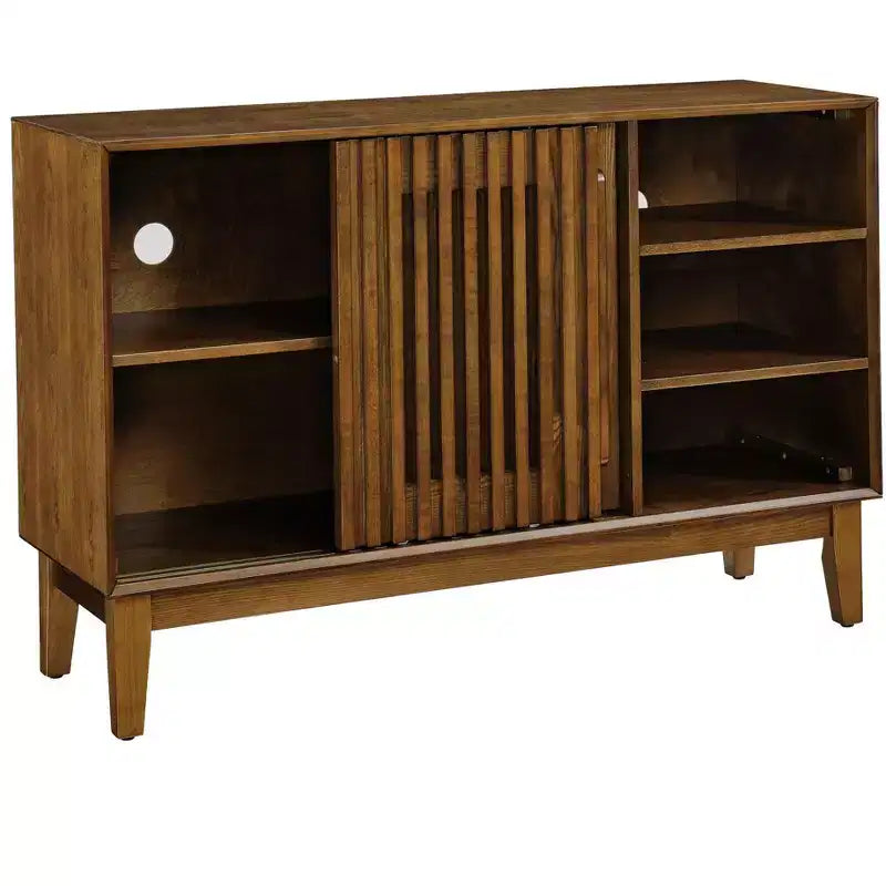 Mobile Credenza Mid-Century Modern Okak con Scanalature e Ripiani Regolabili, Credenza Bar in Legno Massello per Cucina, Sala da Pranzo/Soggiorno