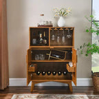 Mobile Credenza Mid-Century Modern Okak con Scanalature e Ripiani Regolabili, Credenza Bar in Legno Massello per Cucina, Sala da Pranzo/Soggiorno