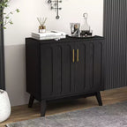 Mobile Credenza Mid-Century Modern Okak con Scanalature e Ripiani Regolabili, Credenza Bar in Legno Massello per Cucina, Sala da Pranzo/Soggiorno