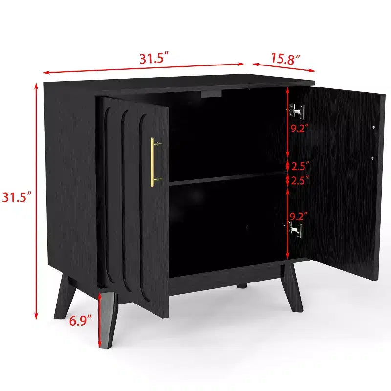 Mobile Credenza Mid-Century Modern Okak con Scanalature e Ripiani Regolabili, Credenza Bar in Legno Massello per Cucina, Sala da Pranzo/Soggiorno