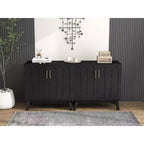 Mobile Credenza Mid-Century Modern Okak con Scanalature e Ripiani Regolabili, Credenza Bar in Legno Massello per Cucina, Sala da Pranzo/Soggiorno