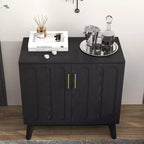 Mobile Credenza Mid-Century Modern Okak con Scanalature e Ripiani Regolabili, Credenza Bar in Legno Massello per Cucina, Sala da Pranzo/Soggiorno