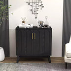 Mobile Credenza Mid-Century Modern Okak con Scanalature e Ripiani Regolabili, Credenza Bar in Legno Massello per Cucina, Sala da Pranzo/Soggiorno