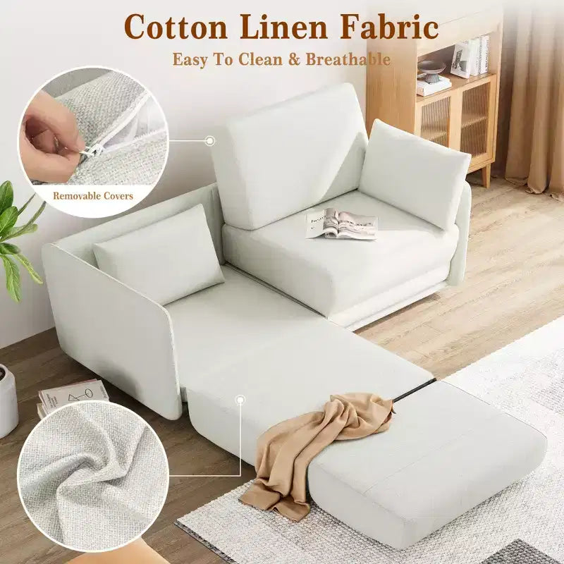 Divano letto queen size da 66 pollici, divano letto queen size con tessuto di lino 360G e cuscini, adatto per il soggiorno