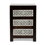 Comodino GDFStudio Kuna Boho fatto a mano in legno di mango con 3 cassetti
