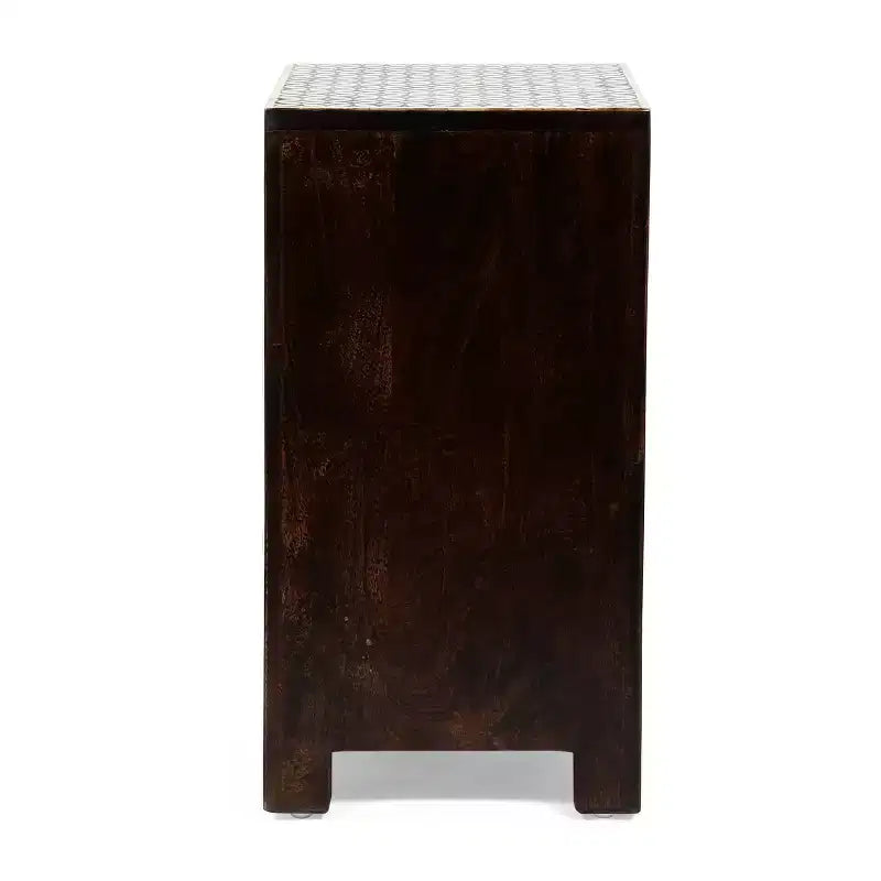 Comodino GDFStudio Kuna Boho fatto a mano in legno di mango con 3 cassetti