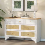 Mobile credenza a 7 cassetti, in rattan nero, credenza in legno con spazio contenitivo per soggiorno, ingresso, organizer moderno