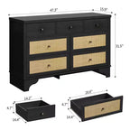 Mobile credenza a 7 cassetti, in rattan nero, credenza in legno con spazio contenitivo per soggiorno, ingresso, organizer moderno
