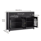 CuisinSmart Mobile Buffet Grande con 4 Ante e 3 Cassetti, Vetrinetta da Cucina con Ripiano Regolabile, Credenza Portabottiglie