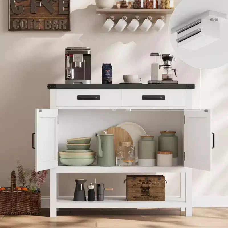 Mobiletto Contenitore da Ingresso - 2 Ante e 2 Cassetti in Legno Massello, Tavolino da Caffè Multifunzionale, Consolle per Divano, Soggiorno, Corridoio (Bianco)