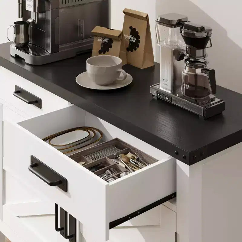 Mobiletto Contenitore da Ingresso - 2 Ante e 2 Cassetti in Legno Massello, Tavolino da Caffè Multifunzionale, Consolle per Divano, Soggiorno, Corridoio (Bianco)