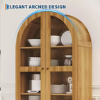 Dispensa Alta ad Arco da 71" con Ante in Acrilico, Armadio Moderno in Legno con 2 Cassetti e Ripiani Regolabili, Credenza Versatile per Cucina
