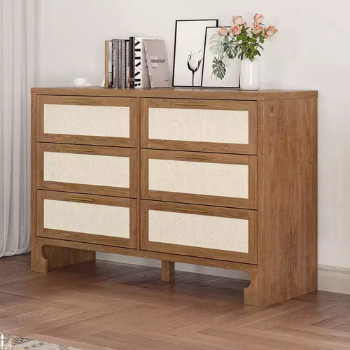 Cassettiera a 6 cassetti per camera da letto, cassettiera moderna in legno di canapa, armadietto contenitore