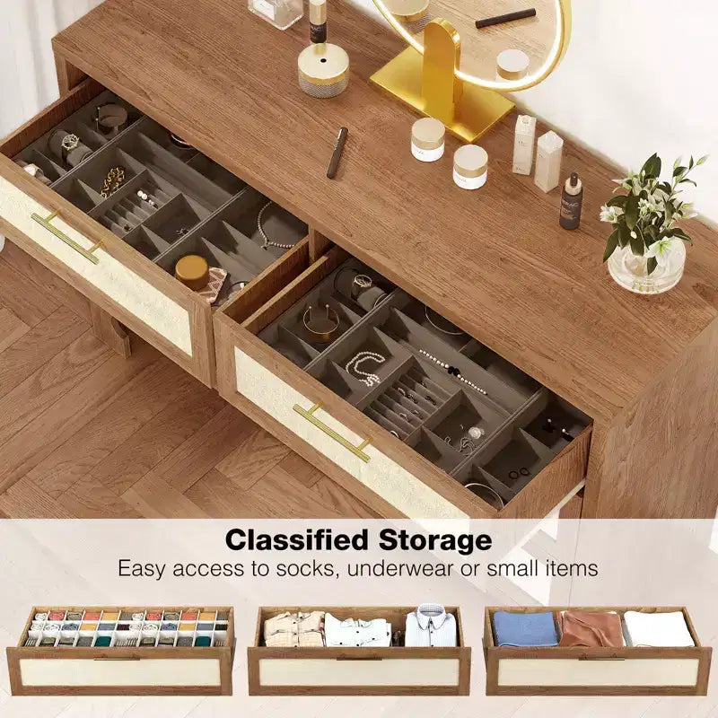 Cassettiera a 6 cassetti per camera da letto, cassettiera moderna in legno di canapa, armadietto contenitore
