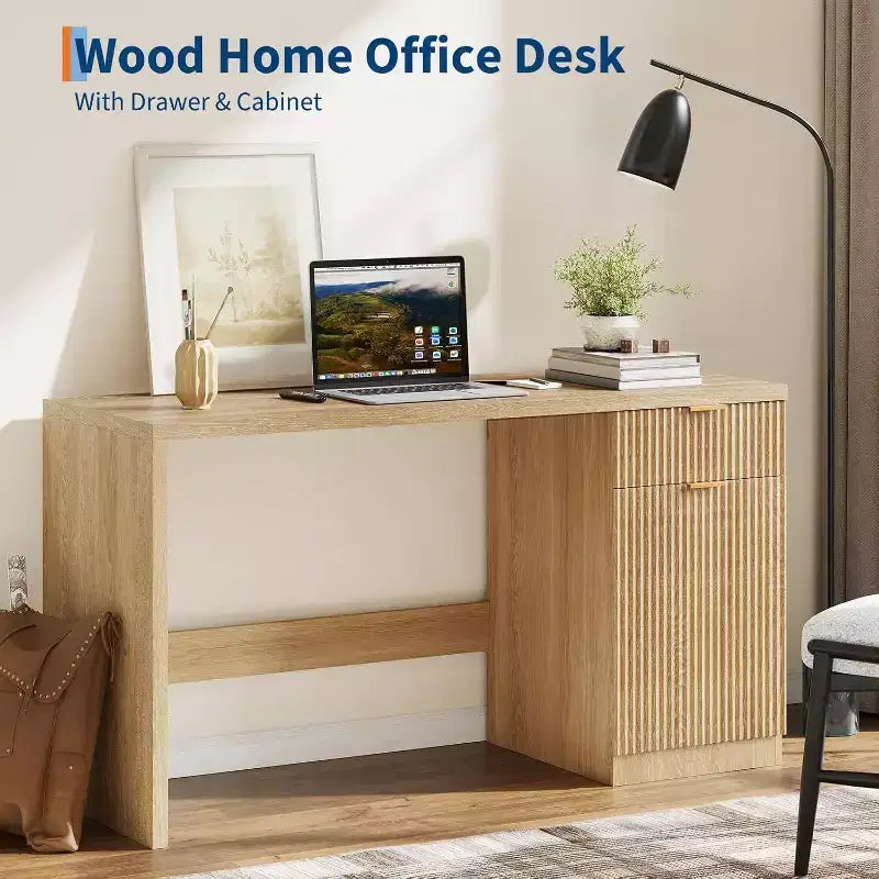 Scrivania Direzionale da 60 con Contenitore, Cassetto e Armadietto, Scrivania Moderna per Computer per Ufficio Domestico, Scrittoio o Tavolo da Conferenza, Rovere Naturale
