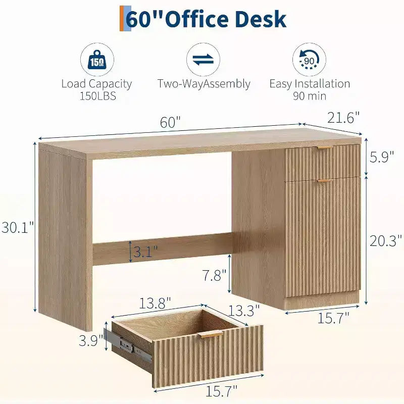 Scrivania Direzionale da 60 con Contenitore, Cassetto e Armadietto, Scrivania Moderna per Computer per Ufficio Domestico, Scrittoio o Tavolo da Conferenza, Rovere Naturale