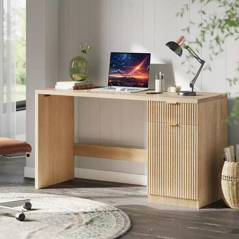 Scrivania Direzionale da 60 con Contenitore, Cassetto e Armadietto, Scrivania Moderna per Computer per Ufficio Domestico, Scrittoio o Tavolo da Conferenza, Rovere Naturale