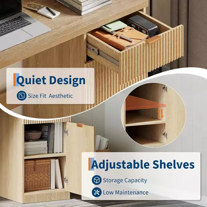 Scrivania Direzionale da 60 con Contenitore, Cassetto e Armadietto, Scrivania Moderna per Computer per Ufficio Domestico, Scrittoio o Tavolo da Conferenza, Rovere Naturale
