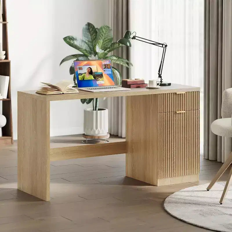 Scrivania Direzionale da 60 con Contenitore, Cassetto e Armadietto, Scrivania Moderna per Computer per Ufficio Domestico, Scrittoio o Tavolo da Conferenza, Rovere Naturale