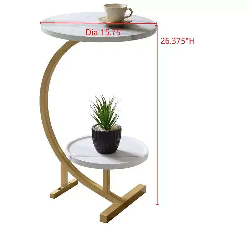 Kings Brand Furniture Tavolino Ovale Moderno, Tavolino d'Appoggio con Doppio Ripiano Effetto Marmo, Piccolo Tavolino per Soggiorno o Camera da Letto