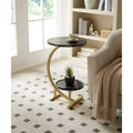 Kings Brand Furniture Modern Oval Side Table, Dual Shelf Faux Marble Accent Table, Small End Table for Living Room or Bedroom