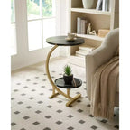 Kings Brand Furniture Modern Oval Side Table, Dual Shelf Faux Marble Accent Table, Small End Table for Living Room or Bedroom