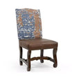 HomeRoots Set of Two Blue And Brown Solid Wood Upholstered Chenille And Leather Dining Side Chairs
