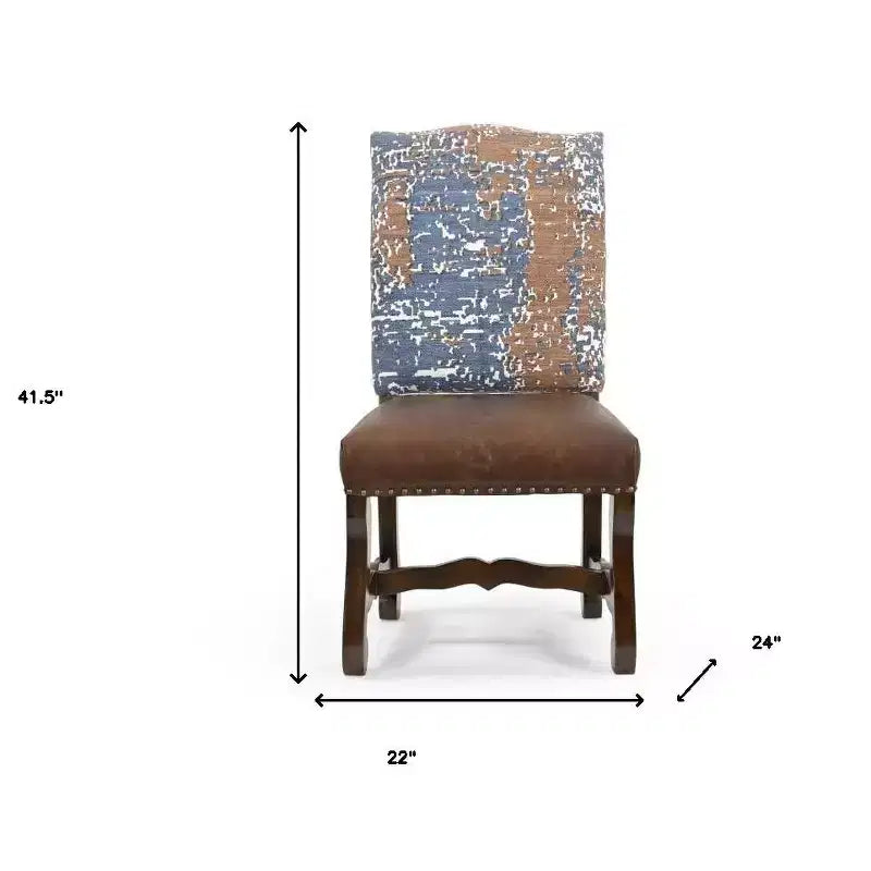 HomeRoots Set di due sedie da pranzo laterali imbottite in ciniglia e pelle, in legno massello blu e marrone
