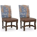HomeRoots Set di due sedie da pranzo laterali imbottite in ciniglia e pelle, in legno massello blu e marrone