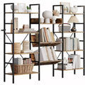 Industrial Bookcase,Triple Wide 4 Tiers Industrial Bookshelf w/Open Display Shelves, Open Record Player Shelves w/Metal Frame for Home Office
