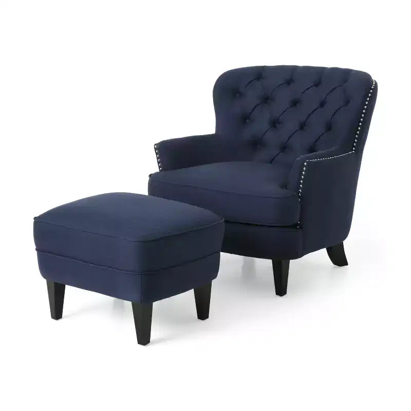 GDFStudio Jaxen Set Divano Club e Pouf Imbottiti in Tessuto Contemporaneo