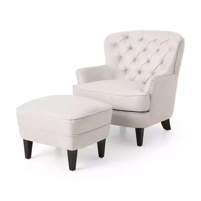 GDFStudio Jaxen Set Divano Club e Pouf Imbottiti in Tessuto Contemporaneo