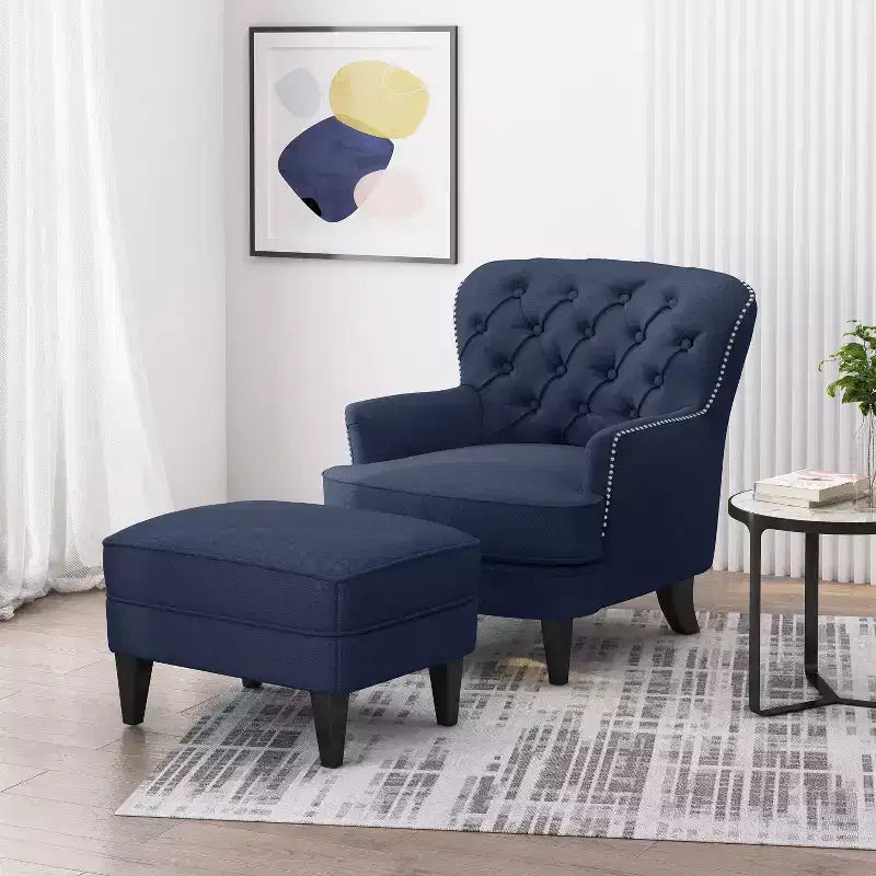 GDFStudio Jaxen Contemporary Fabric Tufted Club Chair and Ottoman Set