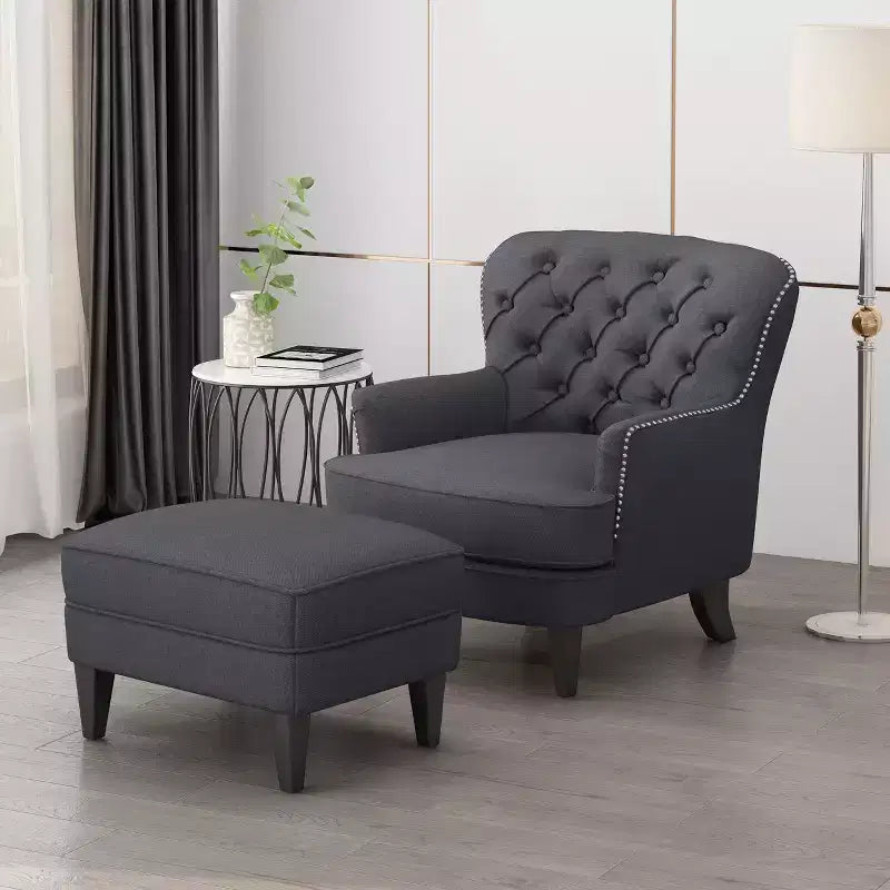 GDFStudio Jaxen Set Divano Club e Pouf Imbottiti in Tessuto Contemporaneo